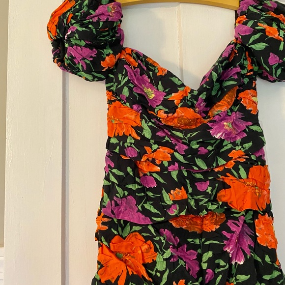 NWT Zara Floral Off Shoulder Puff Sleeve Mini Dress-Ruching - Picture 5 of 10